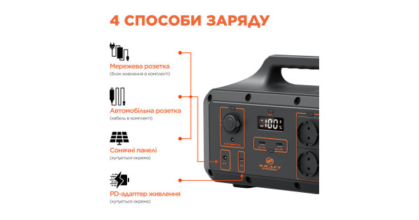 Портативне джерело живлення Kraft KPS-1200PX(PGH1000P-S) купити в